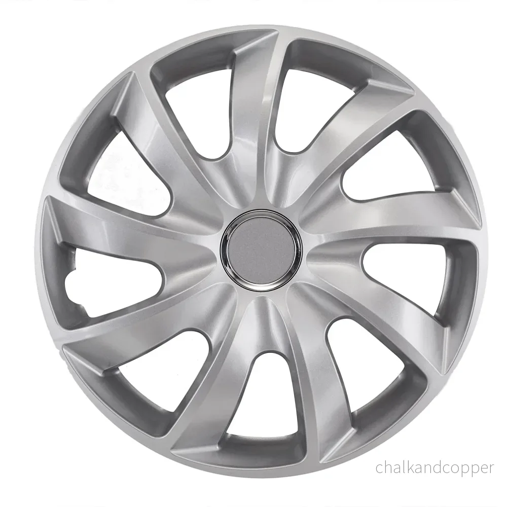 NRM Stig 15" Universal Hubcap - Silver Press-On, Single Piece for a Secure Fit and Sleek Finish