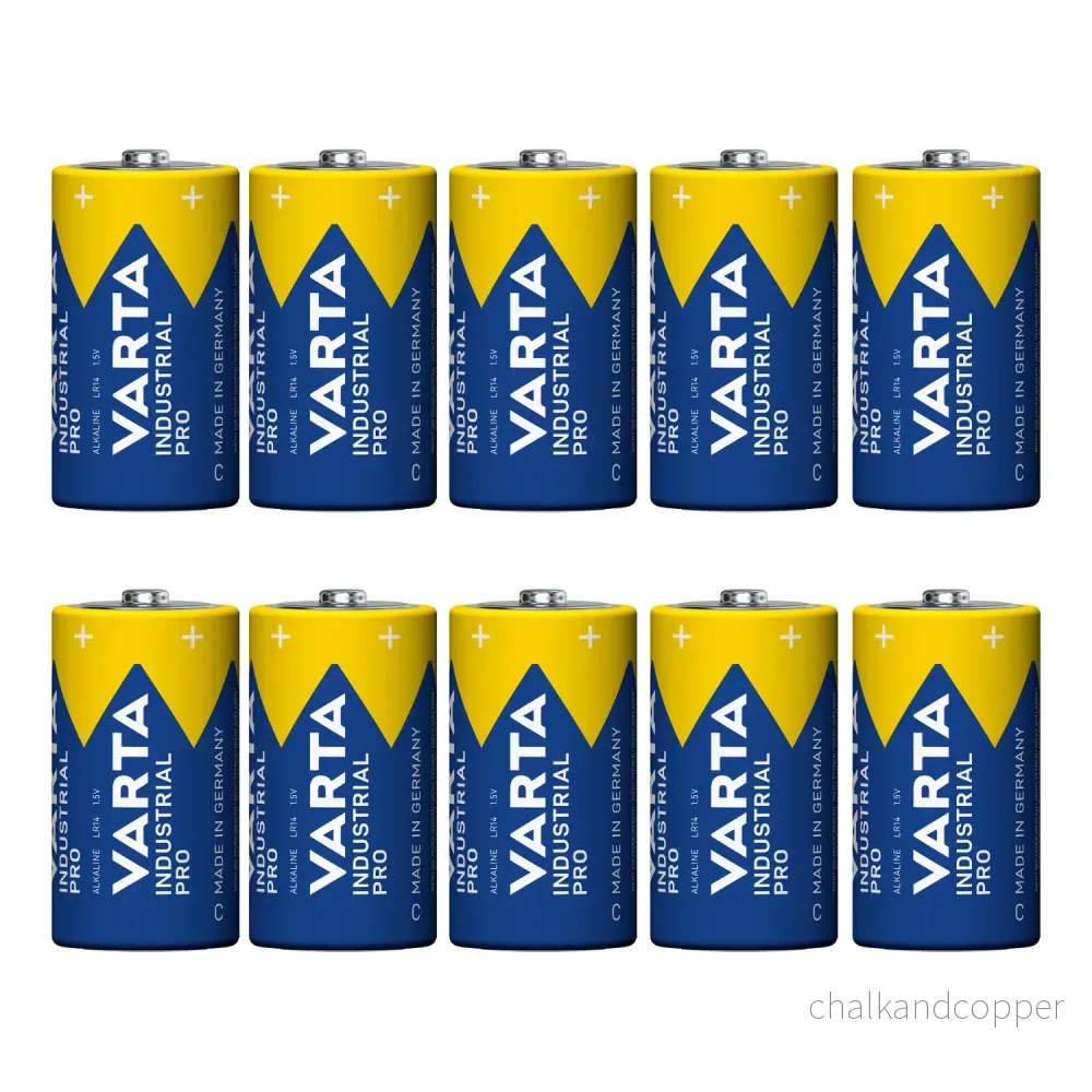10 st R-14 LR14 C 1,5 V alkaliska batterier, Varta Industrial Pro