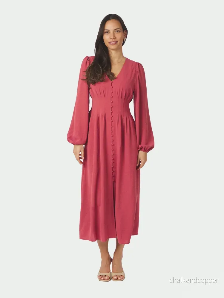 Annelie Solid Crepe Dress Cherry Pink Neo Noir Annelie Solid Crepe Dress Cherry Pink Neo Noir