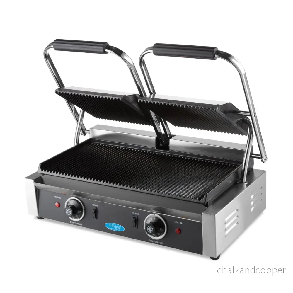 Kontaktgrill - Räfflad - Dubbel grillplatta - 2 x 22 cm