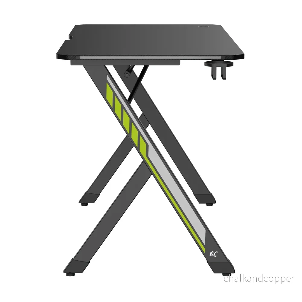 NanoRS gaming desk, svart, med hörlurs- och mugghållare, RGB-bakgrundsbelysning, max. 75kg, mått 1200x600x750mm, RS102 - Bild 3