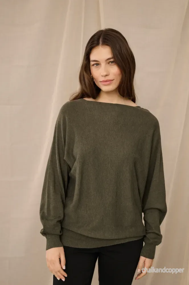 Annemarie Batwing Jumper Olive Night Mel Culture Annemarie Batwing Jumper Olive Night Mel Culture